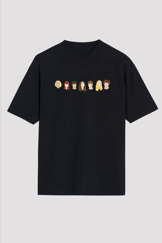 Skins Baskılı Unisex Siyah Oversize Tişört - Tshirt
