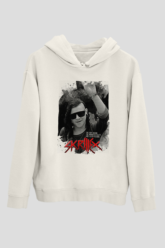 Skrillex Beyaz Unisex Kapüşonlu Sweatshirt