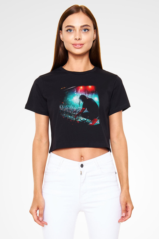 Skrillex Siyah Crop Top Tişört