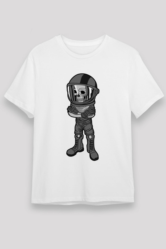 Skull Helmet Baskılı Beyaz Unisex T-Shirt