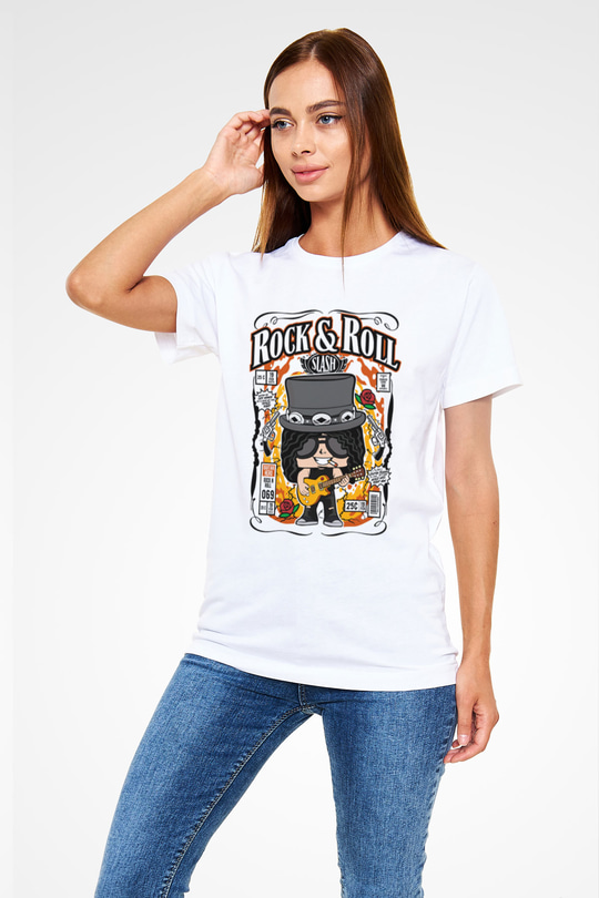 Slash Baskılı Unisex Beyaz Tişört