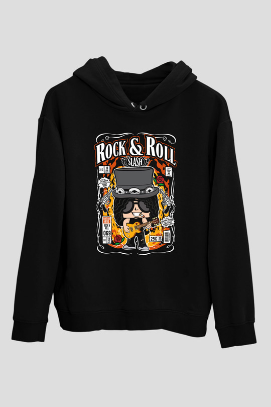 Slash Baskılı Unisex Siyah Hoodie