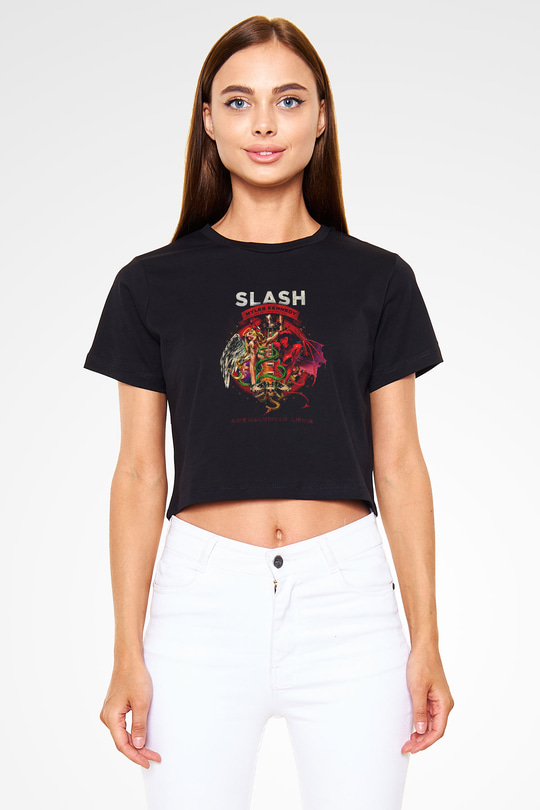 Slash Siyah Crop Top Tişört