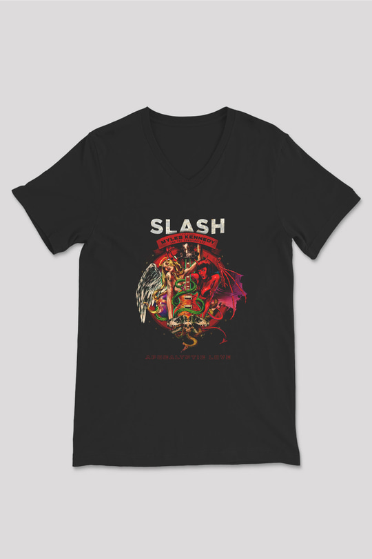 Slash Siyah Unisex V Yaka Tişört T-Shirt