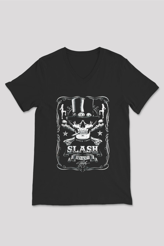 Slash Siyah Unisex V Yaka Tişört T-Shirt