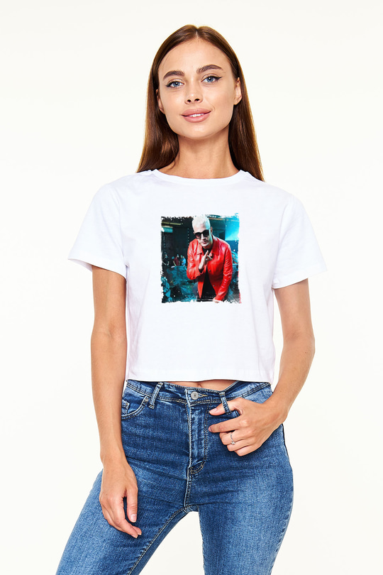 Snake Baskılı Beyaz Kadın Crop Top Tişört