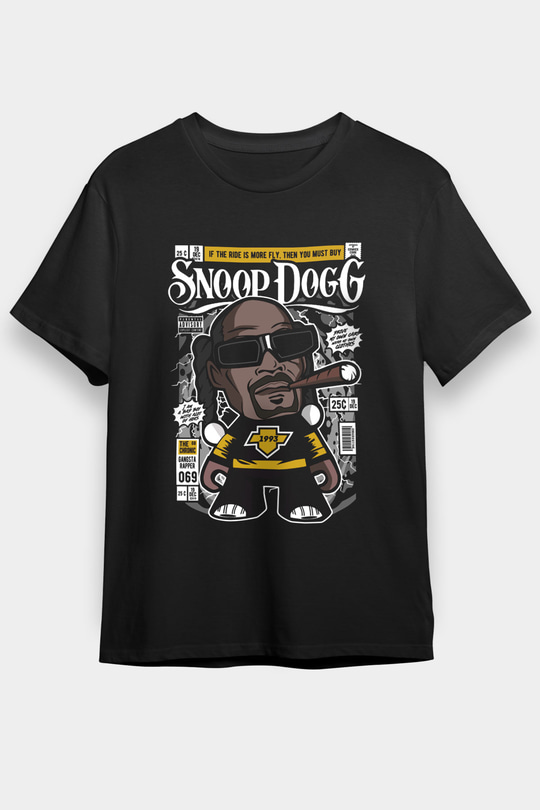 Snop Dog Baskılı Unisex Siyah Tişört