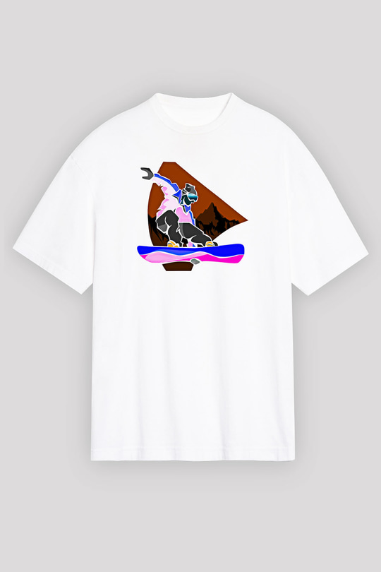 Snowboarding Baskılı Unisex Beyaz Oversize Tişört - Tshirt