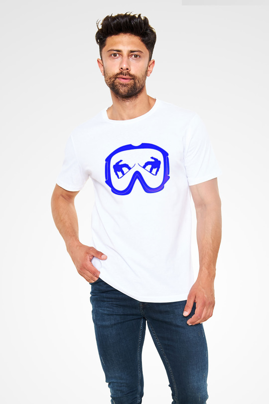 Snowboarding Baskılı Unisex Beyaz Tişört - Tshirt