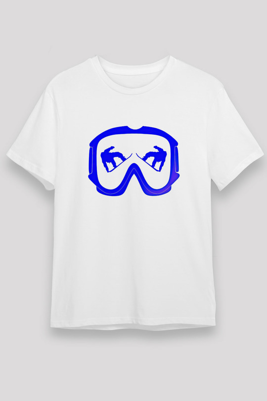 Snowboarding Baskılı Unisex Beyaz Tişört - Tshirt