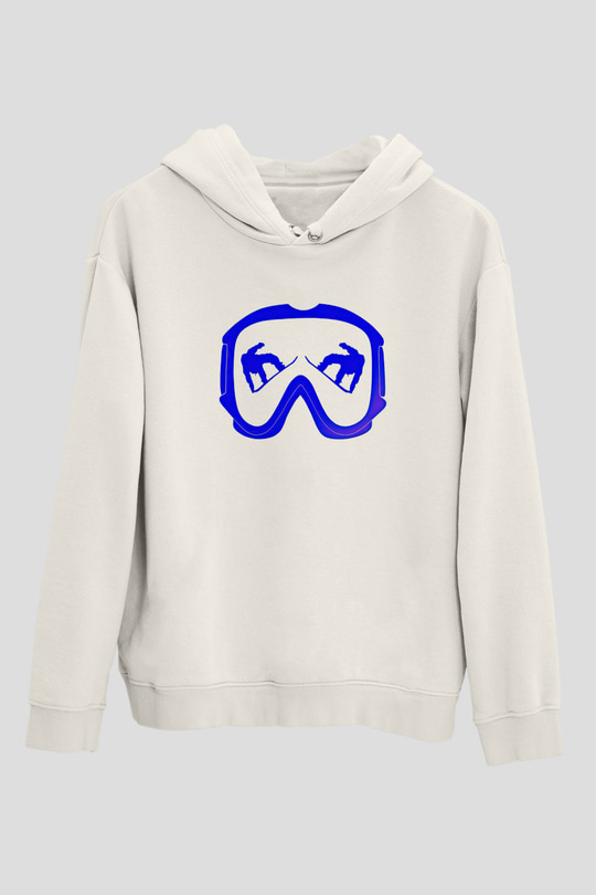 Snowboarding Baskılı Unisex Ekru Hoodie