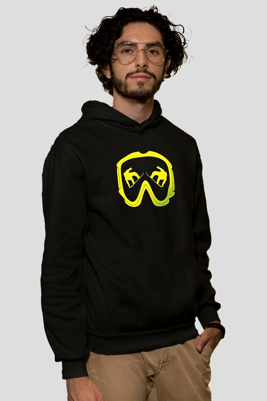 Snowboarding Baskılı Unisex Siyah Kapüşonlu Sweatshirt