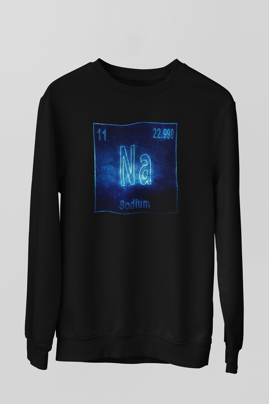 Sodyum Atom Numarası Baskılı Unisex Siyah Sweatshirt
