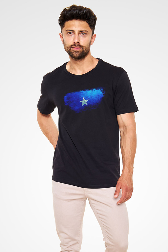 Somali - Somalia Bayrağı Baskılı Unisex Siyah Tişört