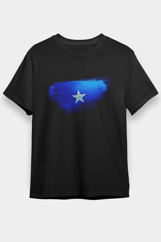 Somali - Somalia Bayrağı Baskılı Unisex Siyah Tişört