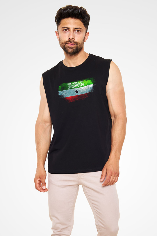 Somaliland Bayrağı Baskılı Unisex Siyah Kolsuz Tişört