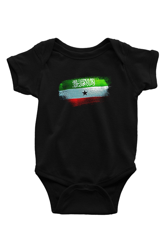 Somaliland Bayrağı Baskılı Unisex Siyah Bebek Body - Zıbın