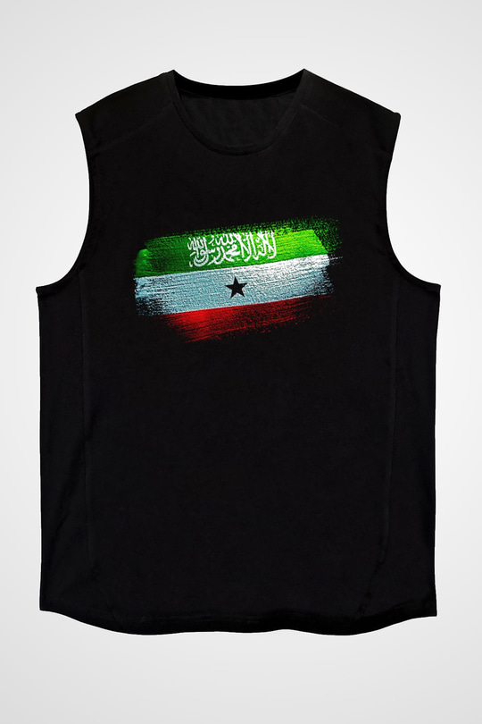 Somaliland Bayrağı Baskılı Unisex Siyah Kolsuz Tişört