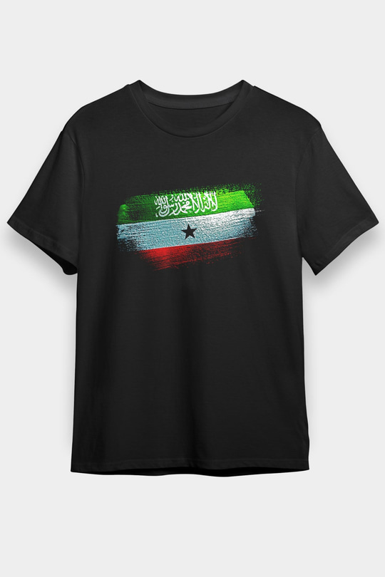 Somaliland Bayrağı Baskılı Unisex Siyah Tişört