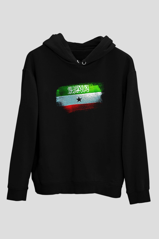 Somaliland Bayrağı Baskılı Unisex Siyah Kapüşonlu Sweatshirt