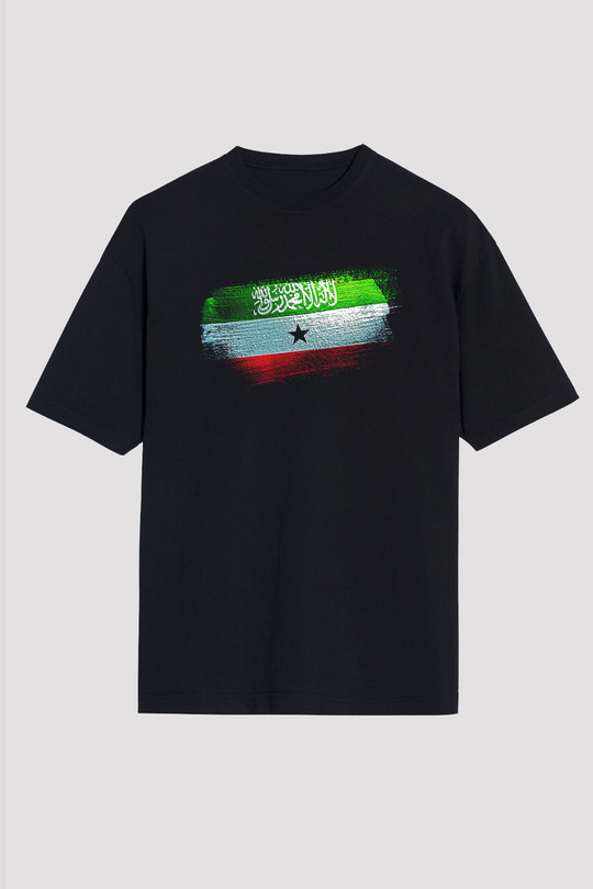 Somaliland Bayrağı Baskılı Unisex Siyah Oversize Tişört