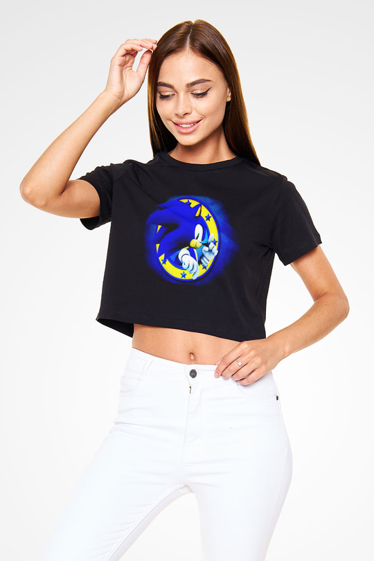 Sonic the Hedgehog Siyah Crop Top Tişört