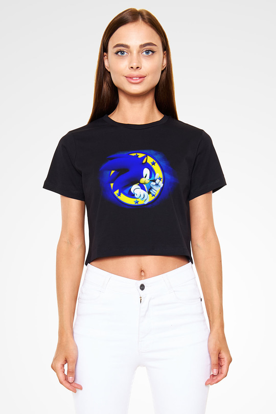 Sonic the Hedgehog Siyah Crop Top Tişört