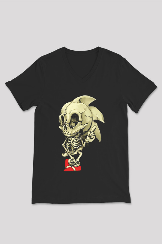 Sonic the Hedgehog Siyah Unisex V Yaka Tişört