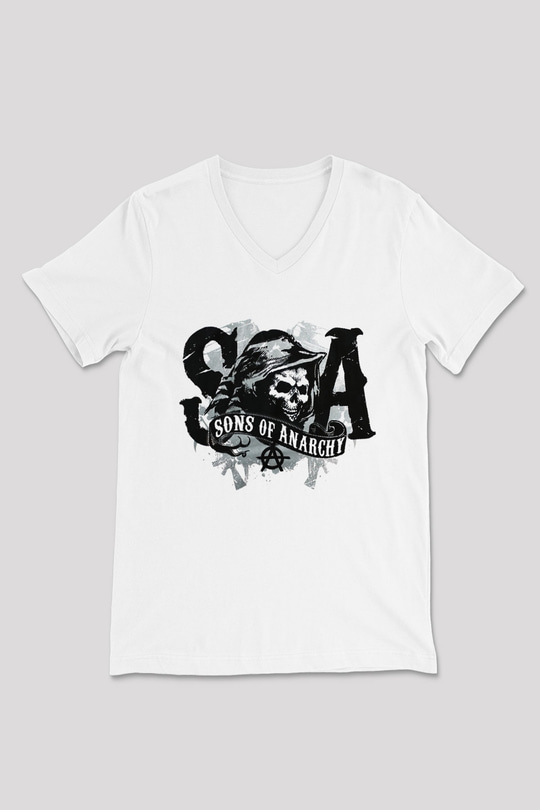 Sons of Anarchy Beyaz Unisex V Yaka Tişört T-Shirt