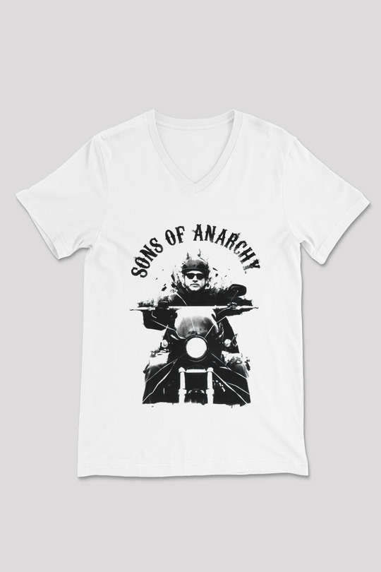 Sons of Anarchy Beyaz Unisex V Yaka Tişört T-Shirt