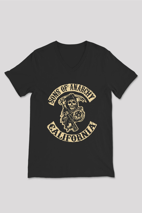 Sons of Anarchy Siyah Unisex V Yaka Tişört T-Shirt
