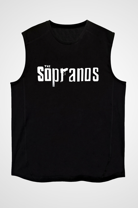 Sopranos Baskılı Unisex Siyah Kolsuz Tişört - Tshirt