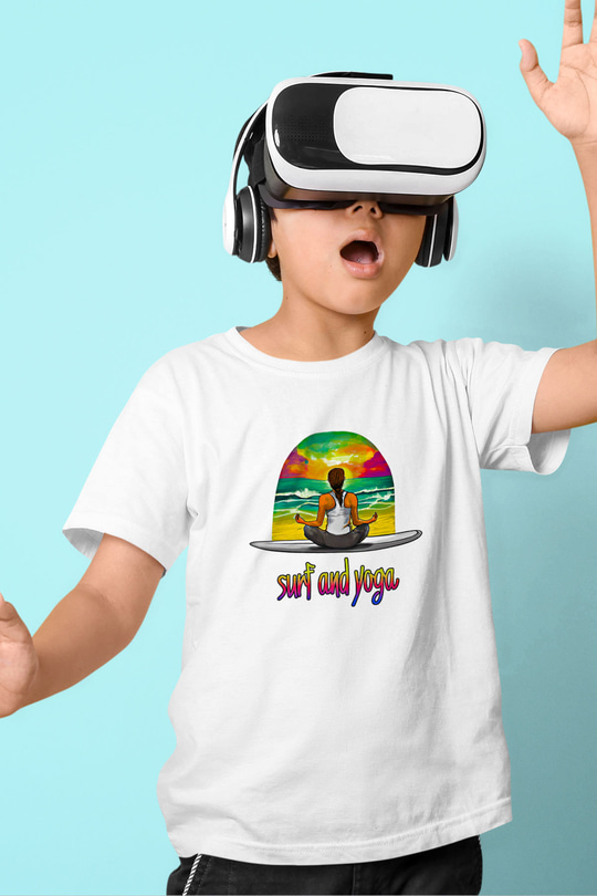 Sörf Baskılı Unisex Beyaz Çocuk Tişört - Tshirt