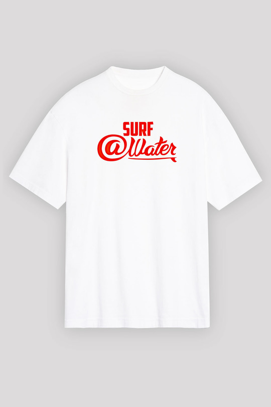 Sörf Baskılı Unisex Beyaz Oversize Tişört - Tshirt