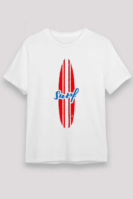 Sörf Baskılı Unisex Beyaz Tişört - Tshirt