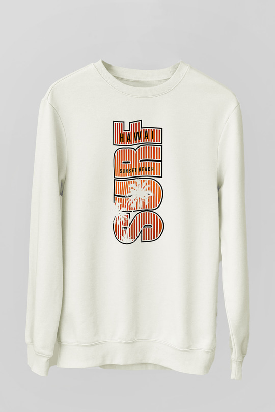 Sörf Baskılı Unisex Ekru Sweatshirt