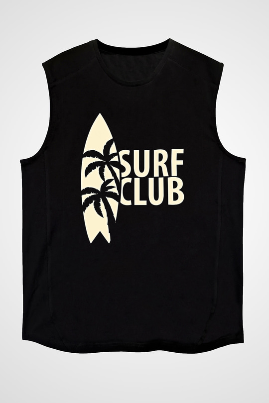 Sörf - Surfing Baskılı Unisex Siyah Kolsuz Tişört