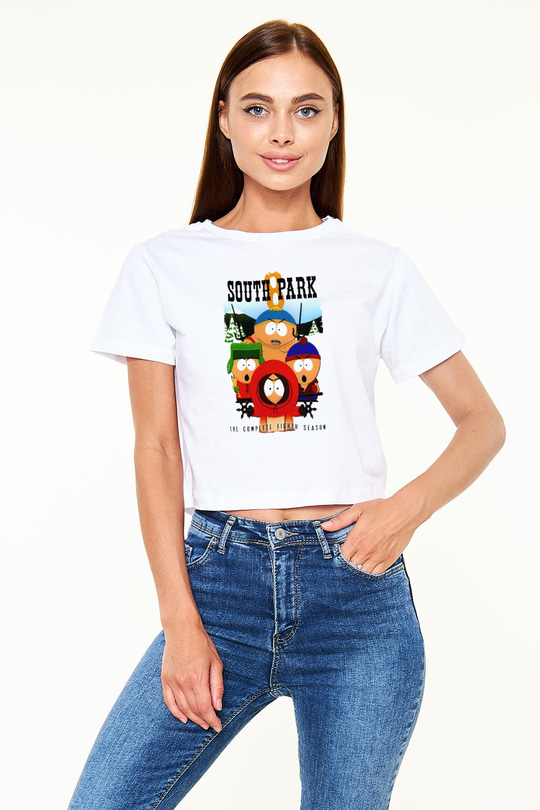 South Park Beyaz  Crop Top Tişört
