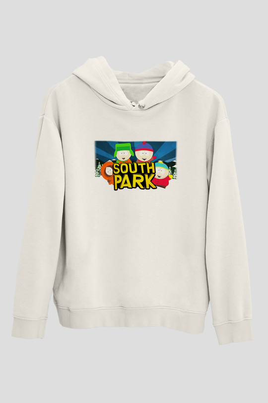 South Park Beyaz Unisex Kapşonlu Sweatshirt