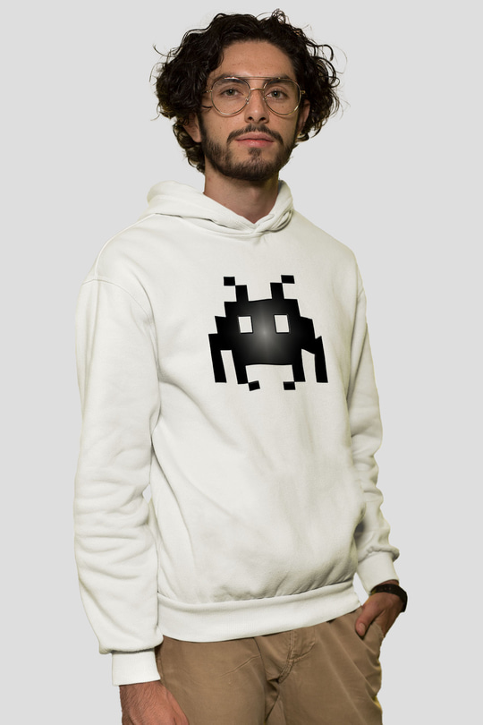 Space Invaders Beyaz Unisex Hoodie
