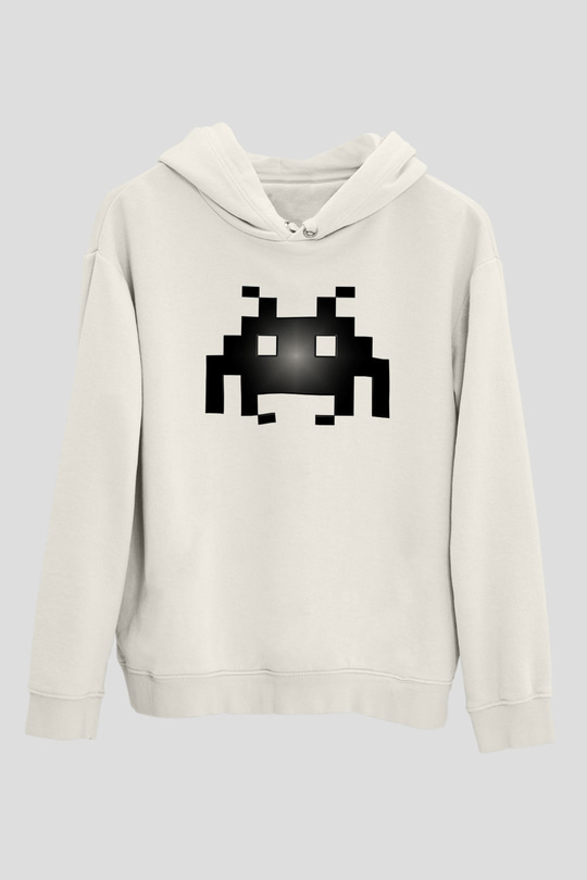 Space Invaders Beyaz Unisex Hoodie