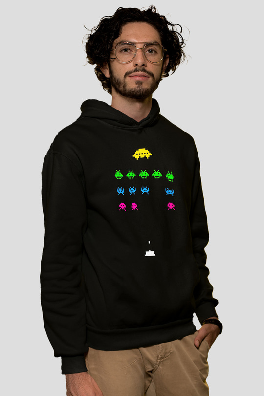 Space Invaders Siyah Unisex Hoodie