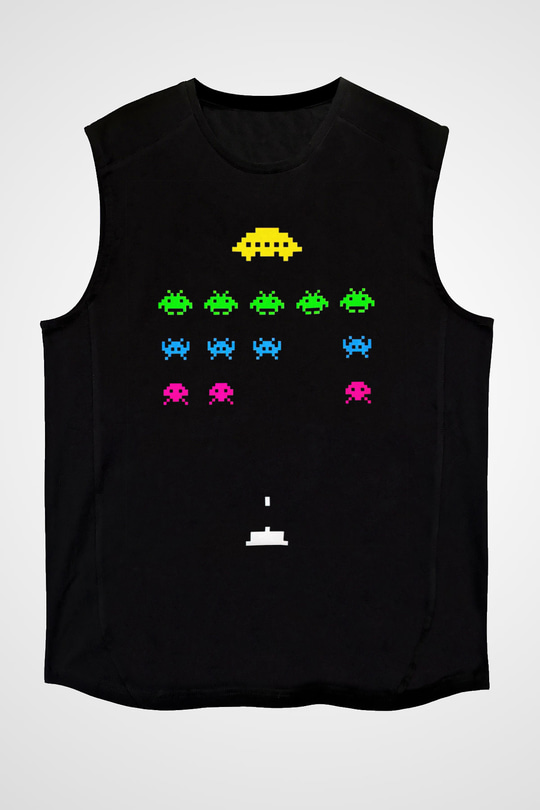 Space Invaders Siyah Unisex  Kolsuz Tişört