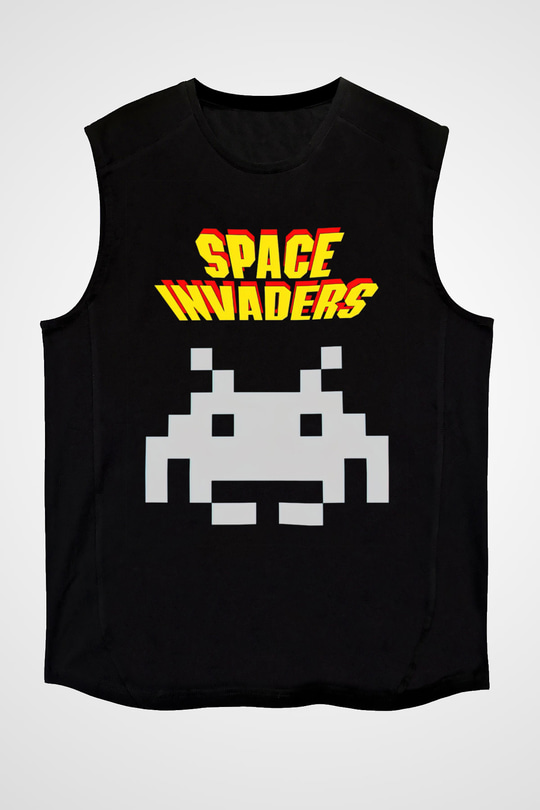 Space Invaders Siyah Unisex  Kolsuz Tişört