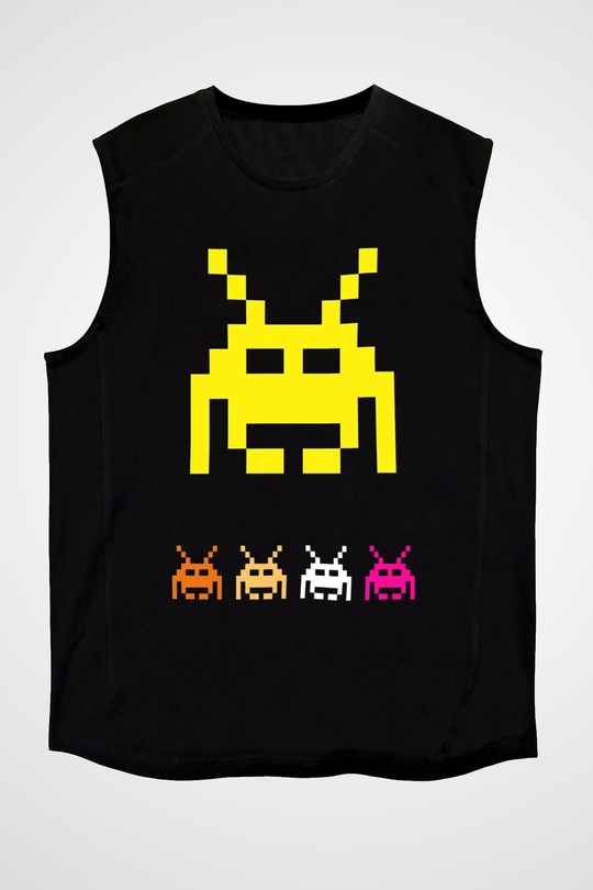 Space Invaders Siyah Unisex  Kolsuz Tişört