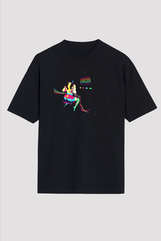 Space Invaders Siyah Unisex Oversize Tişört