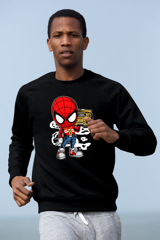Spider Boombox Baskılı Siyah Unisex Tshirt