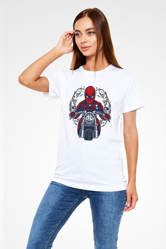 Spider Rider Baskılı Beyaz Unisex Tshirt