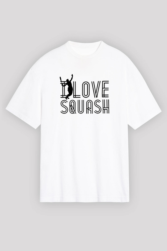 Squash Baskılı Unisex Beyaz Oversize Tişört - Tshirt