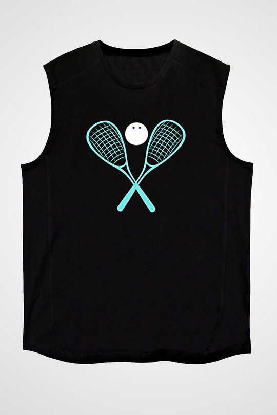 Squash Baskılı Unisex Siyah Kolsuz Tişört